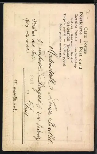 Stoff-Präge-AK Einzelnes Veilchen mit Blütenblättern aus Stoff, Bonne année