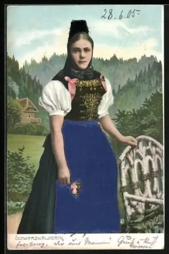 Stoff-Präge-AK Junge Frau in bayerischer Tracht