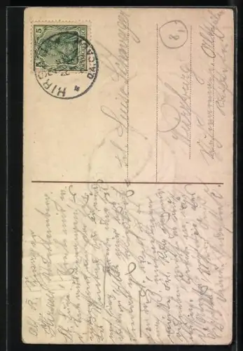 Stoff-Präge-AK Dame in regionaler Tracht vor einem Zaun