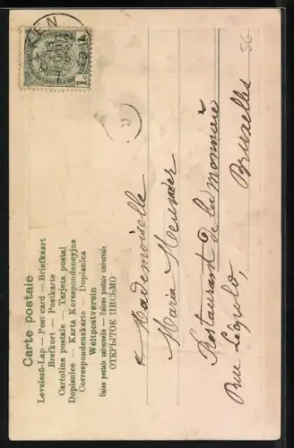 Stoff-Präge-AK Behüt Dich Gott!, Trompeter von Säckingen, Jetzt ist er hinaus in die weite Welt...