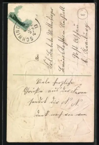 Stoff-Präge-AK Zwei Damen in traditioneller Kleidung