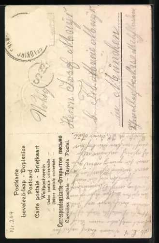 Stoff-Präge-AK Blumenstrauss mit Rosen und Vergissmeinnicht