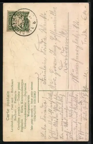 Stoff-Präge-AK Paar in Tracht beim Tanz