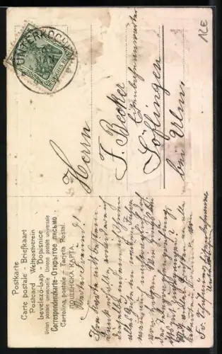 Stoff-Präge-AK Mädchen in traditioneller Kleidung mit Korb voller Vergissmeinnicht