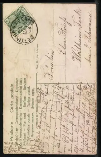 Stoff-Präge-AK Zwei Kinder mit Körben voller Blumen