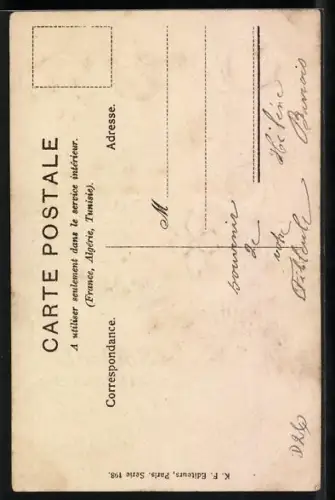 Stoff-Präge-AK Rosen, Vergissmeinnicht und Maiglöckchen vor Flusslandschaft