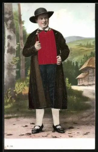 AK Mann mit Pfeife in Tracht