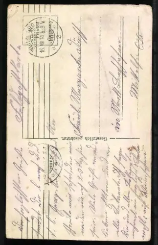 Stoff-Präge-AK Mutter mit Kindern und Herz