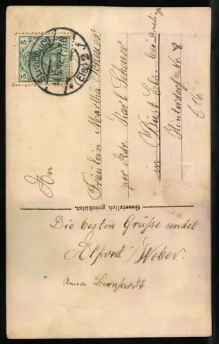 Stoff-Präge-AK Frauen in Tracht und Herz