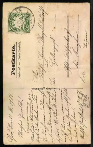 Stoff-Präge-AK Kinder in Tracht und Herz