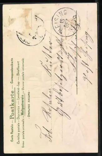 Stoff-Präge-AK Frau in Tracht und Kleeblatt