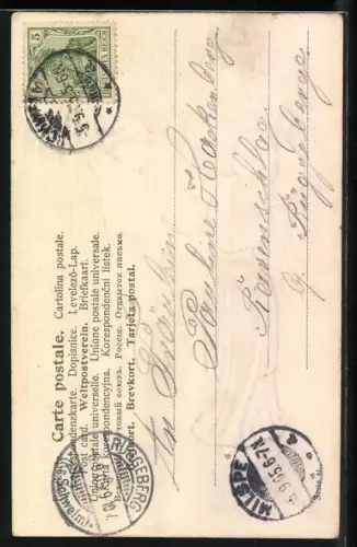 Stoff-Präge-AK Liebespaar im Wald