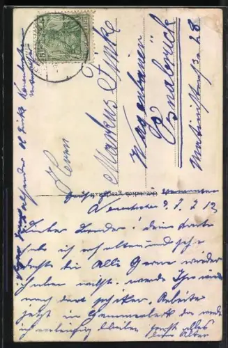 Stoff-Präge-AK Herz aus Blumen mit Herzkette