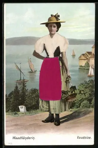 Stoff-Präge-AK Waadtländerin in Tracht