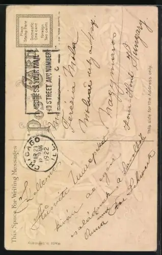 Stoff-Präge-AK Kinder mit Ostereiern