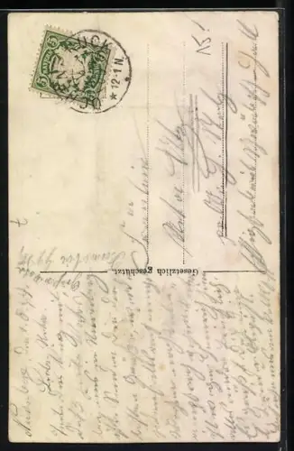 Stoff-Präge-AK Liebespaar mit Herz