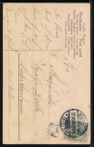 Stoff-Präge-AK Paar in Tracht beim Volkstanz