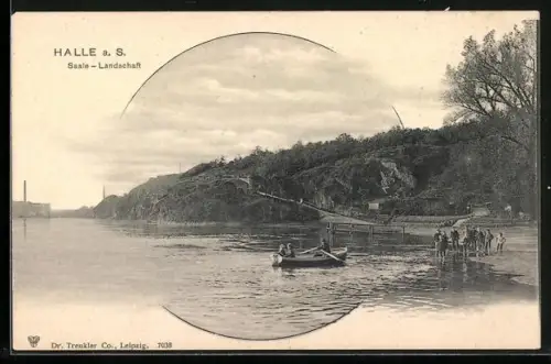 AK Halle / Saale, Saale-Landschaft mit Ruderpartie