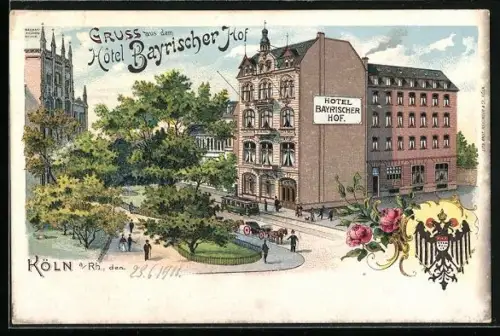 Lithographie Köln a. Rh., Hotel Bayrischer Hof, Totalansicht