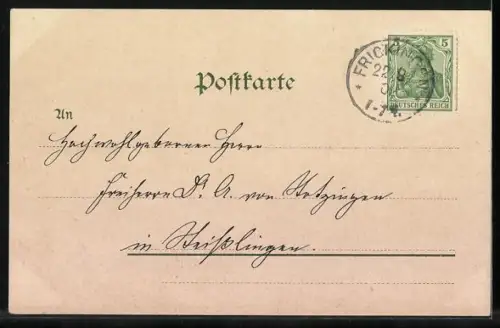 Lithographie Altheim / Frickingen, Ortsansicht mit Kirche, Gasthaus zum Hirschen, J. Riegger
