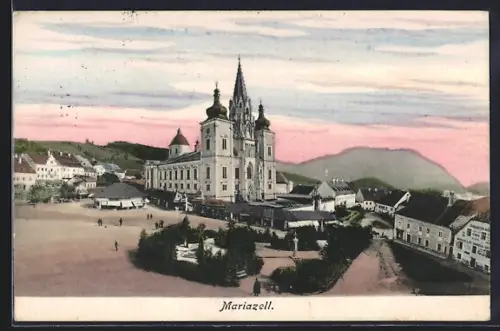 AK Mariazell, Strassenpartie mit Kirche