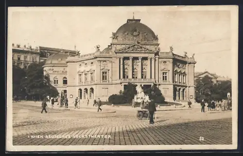 AK Wien, Deutsches Volkstheater mit Denkmal