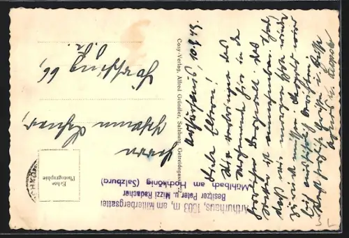 AK Mühlbach am Hochkönig, Hotel Arthurhaus von Peter und Mizzi Radacher