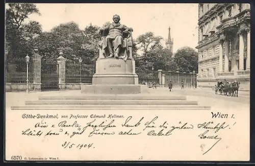 AK Wien, Goethe-Denkmal mit Strassenpartie