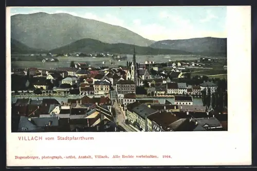 AK Villach, Ortsansicht vom Stadtpfarrturm