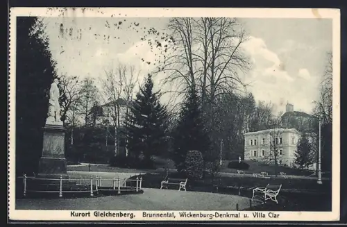 AK Gleichenberg, Brunnental, Wickenburg-Denkmal u. Villa Clar