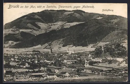 AK Bruck a. Mur, Gesamtansicht mit Schlossberg gegen Madereck