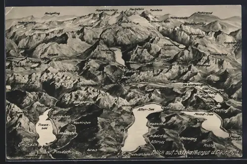 AK Gmunden /Salzkammergut, Landkarte der Umgebung mit Dachstein