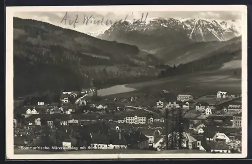 AK Mürzzuschlag, Blick über die Dächer zur Schneealpe