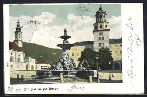 AK Salzburg, Platz mit Brunnen