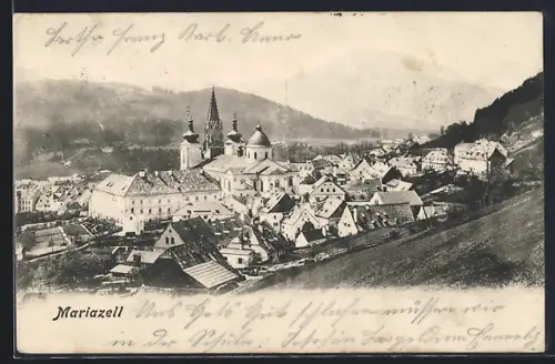 AK Mariazell, Ortsansicht aus der Vogelschau