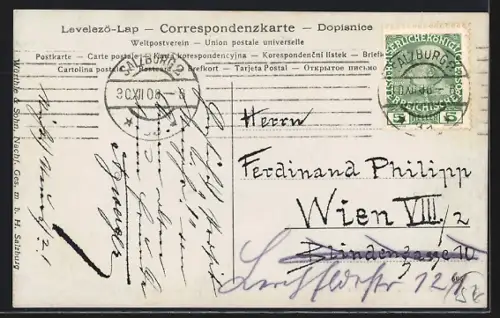 AK Salzburg, Ortspartie aus der Vogelschau