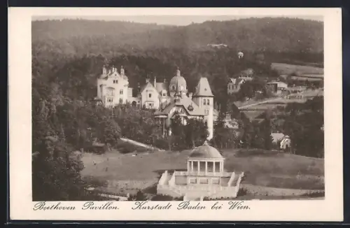 AK Baden b. Wien, Beethoven-Pavillon aus der Vogelschau