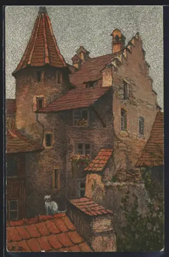 Künstler-AK Ernst E.Schlatter: Hofinneres an der Rössligasse