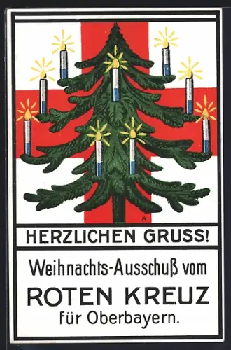 AK Oberbayern, Weihnachts-Ausschuss vom Roten Kreuz, Weihnachtbaum vor Rotem Kreuz