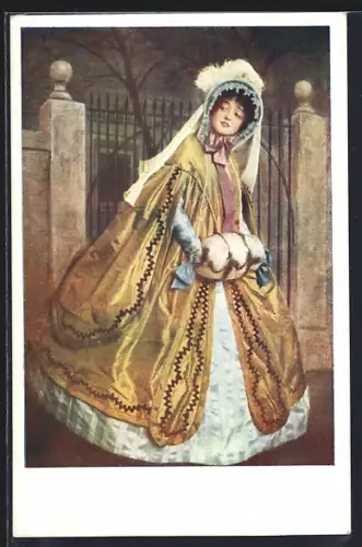 Künstler-AK sign.Fr. Löwy: Junge Dame im Kleid mit Hut