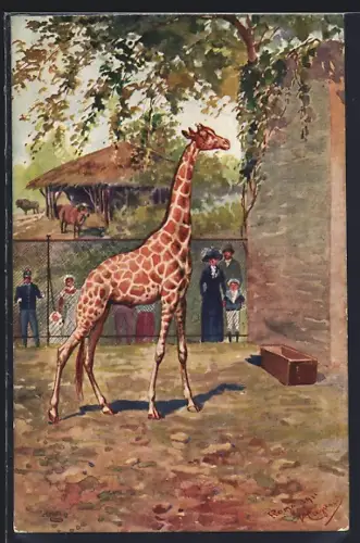 Künstler-AK Roma, Giardino Zoologico, Giraffe
