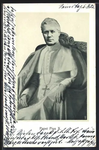 AK Papst Pius X. in seinem Thron