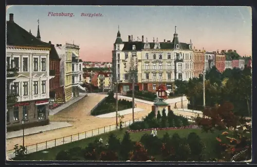 AK Flensburg, Burgplatz aus der Vogelschau