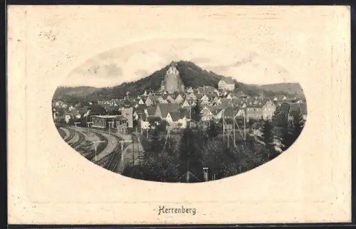 AK Herrenberg, Ortsansicht mit Bahnhof