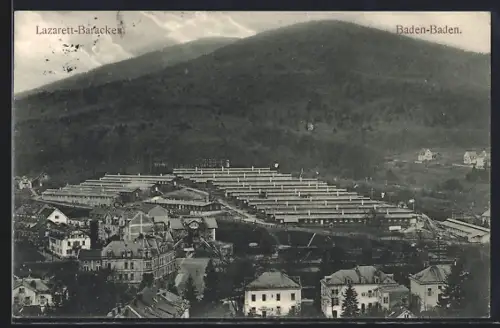 AK Baden-Baden, Lazarett-Baracken aus der Vogelschau