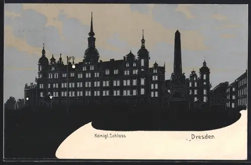 AK Dresden, Königliches Schloss als Schattenbild
