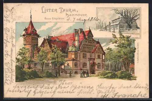 Künstler-AK Otto Hammel: Hannover, Gasthaus Lister Thurm mit Besuchern