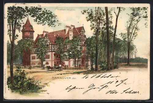 Lithographie Hannover, Lister Turm um 1900