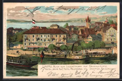 Künstler-AK Zeno Diemer: Lindau, Blick vom Leutthurm auf den Bahnhofsplatz