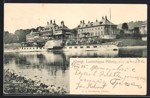 AK Dresden-Pillnitz, Königl. Lustschloss von der Elbeseite, Raddampfer Habsburg